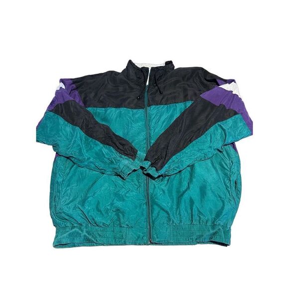 Vintage 90s Mens 100% Silk Color-block Windbreaker Bomber Full Zip Jacket Sz XL - Picture 1 of 8